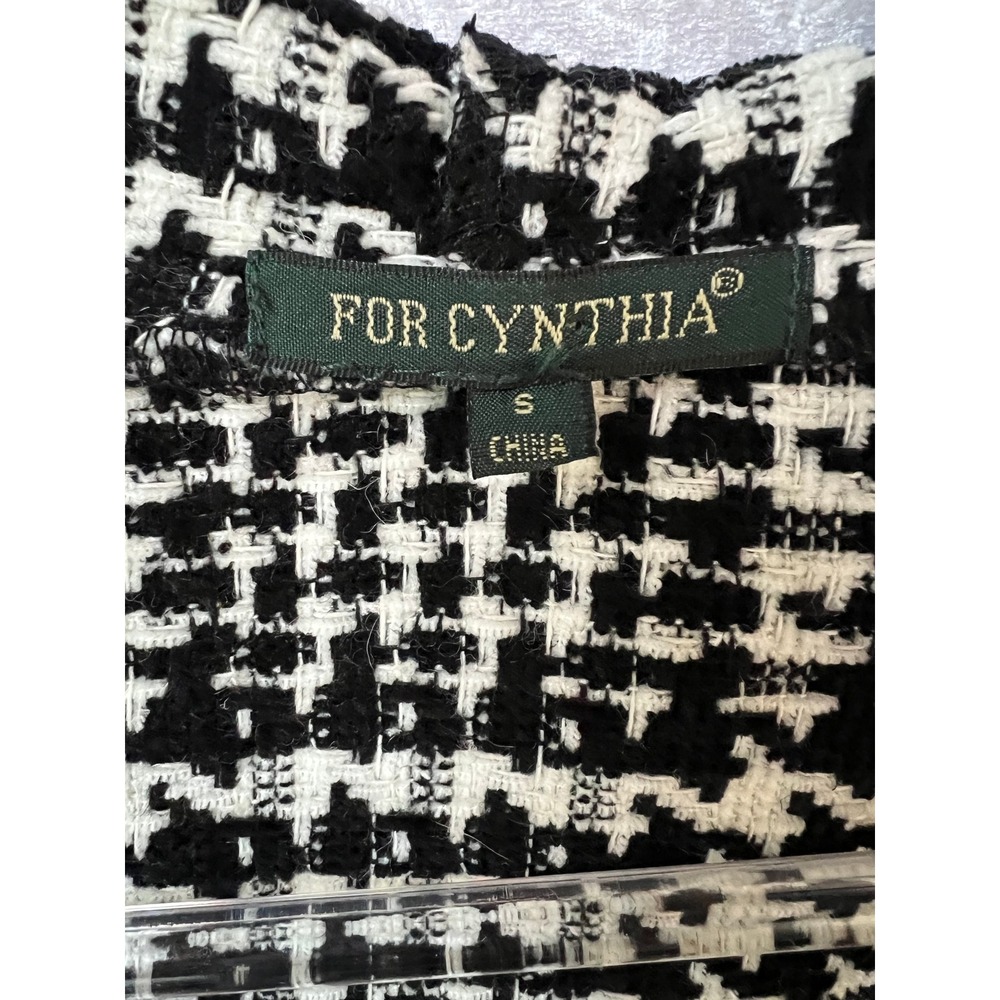 For Cynthia Houndstooth Hooded Fringe Jacket Women's Size Small - Picture 8 of 13